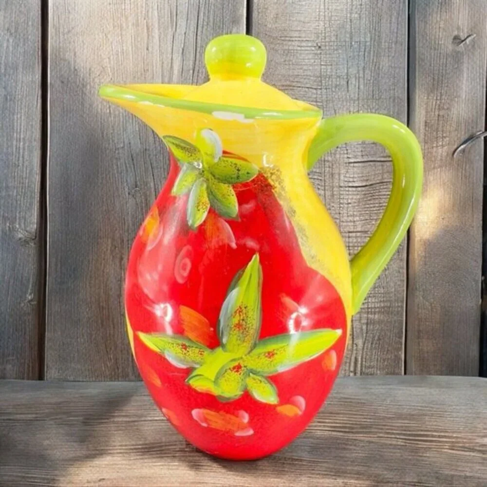Certified International Stephania Ferri Ceramic Pitcher Jug Carafe With Lid READ